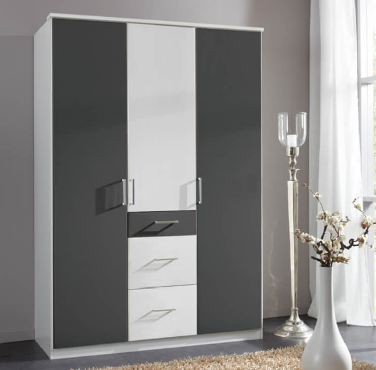 /Черно-белый 3-дверный распашной шкаф №585 с ящиками на заказ